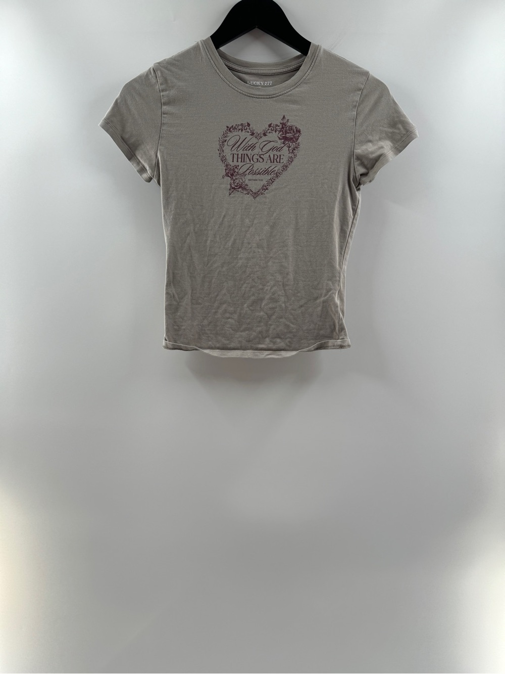Lucky 777 With God Things Are Possible Graphic Baby Tee – Women’s XS